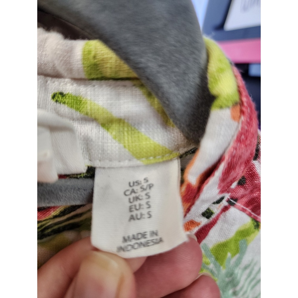 C&C California Womens Small 100% Linen Tropical Fruit Floral Button Up Shirt - Picture 7 of 8